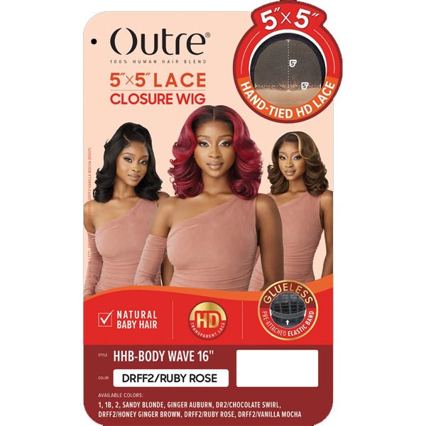 Outre Human Hair Blend 5x5 Lace Closure Wig - HHB BODY WAVE 16" - SoGoodBB.com