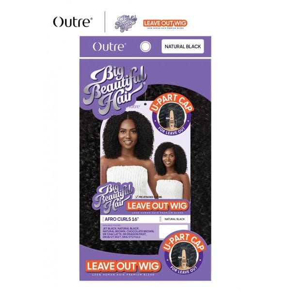 Outre Human Hair Blend Full Wigs Outre Big Beautiful HH Blend Leave Out U Part Wig - AFRO CURLS 16"