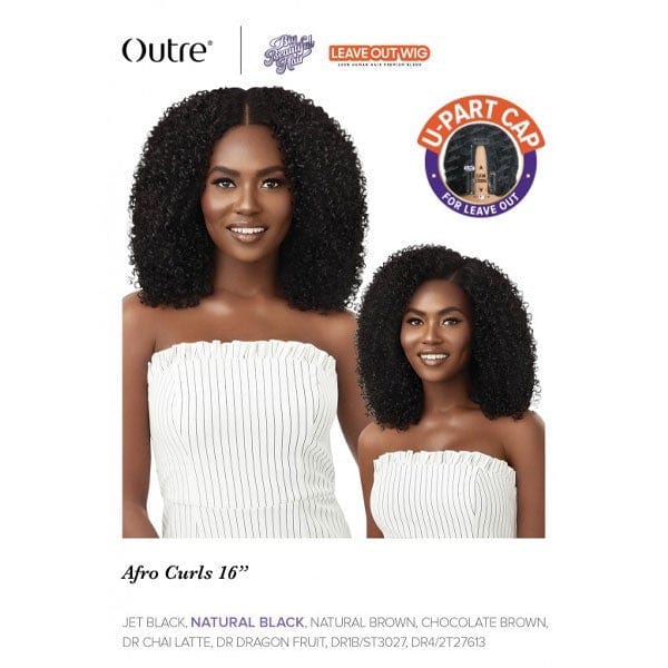 Outre Human Hair Blend Full Wigs Outre Big Beautiful HH Blend Leave Out U Part Wig - AFRO CURLS 16"