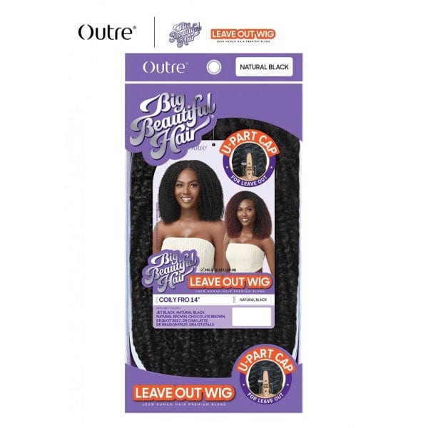 Outre Human Hair Blend Full Wigs Outre Big Beautiful HH Blend Leave Out U Part Wig - COILY FRO 14"