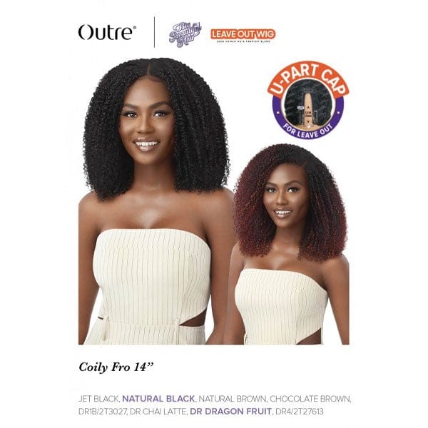 Outre Human Hair Blend Full Wigs Outre Big Beautiful HH Blend Leave Out U Part Wig - COILY FRO 14"
